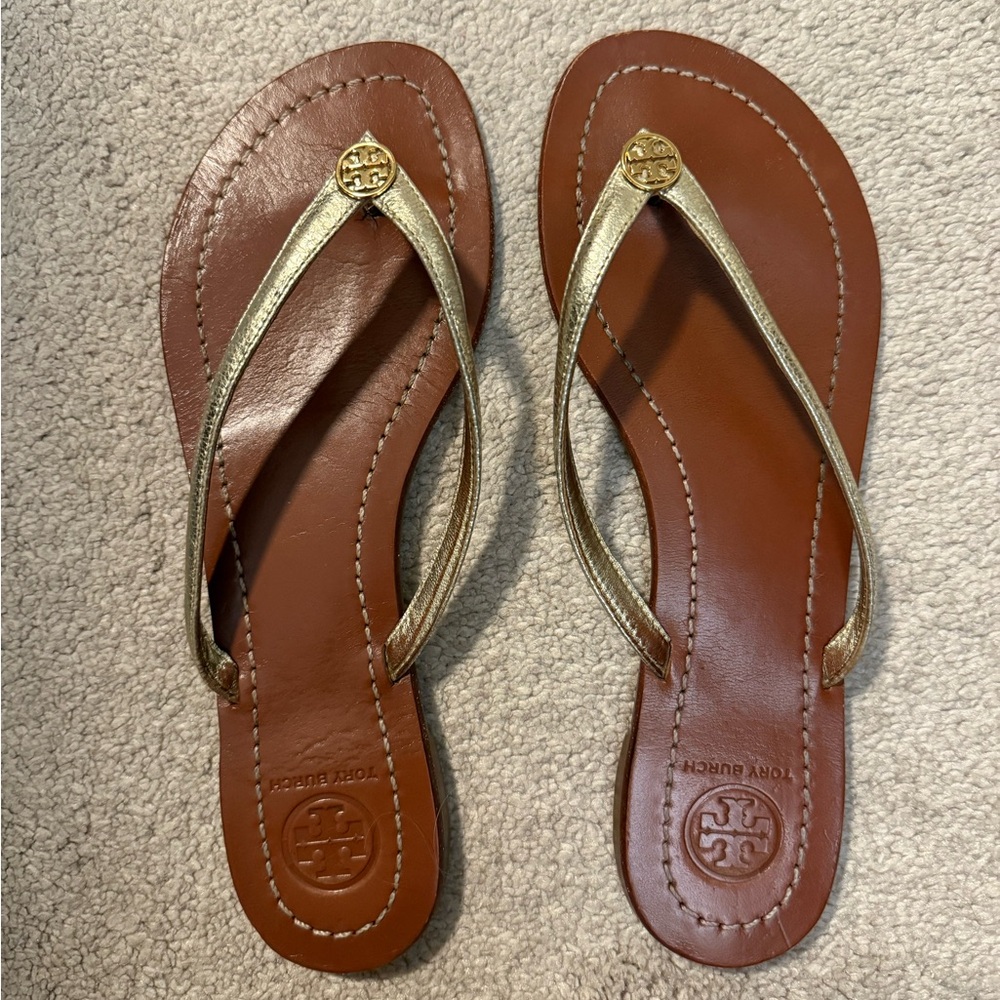 Tory Burch Gold Terra Flip Flops